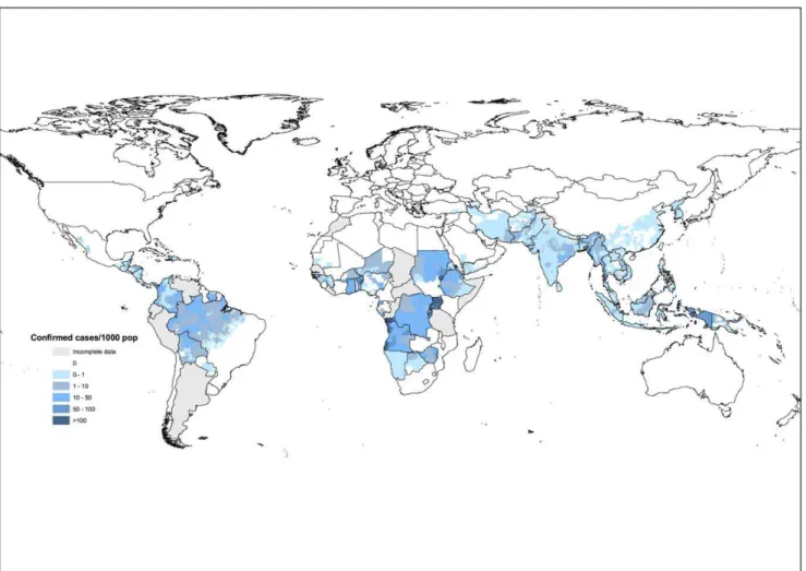 Table 2. Malaria case-incidence rates by transmission risk category (cases per 1,000 per year) used in estimating the number of cases by Method 2.