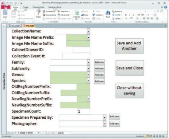 Figure 1. Database for entry of image metadata.