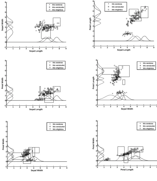 Figure 11: Rule patches learnt by a 4-rule subsethood based FNN network.