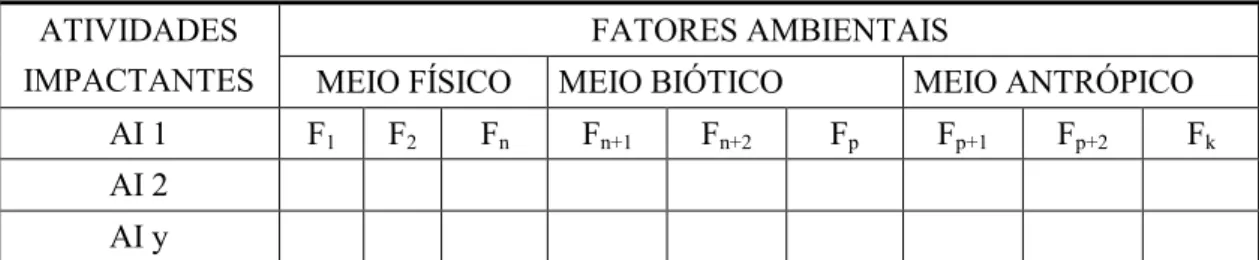 Figura 2 – Modelo simplificado de matriz de interação. 