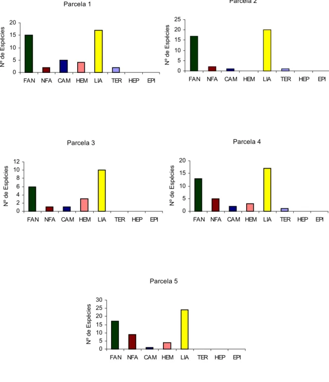 Figura 3b -  Espectro biológico das espécies ocorrentes na floresta explorada, em que FAN =  Fanerófitas; NFA = Nanofanerófitas; CAM = Caméfitas; HEM = Hemicriptófitas; 