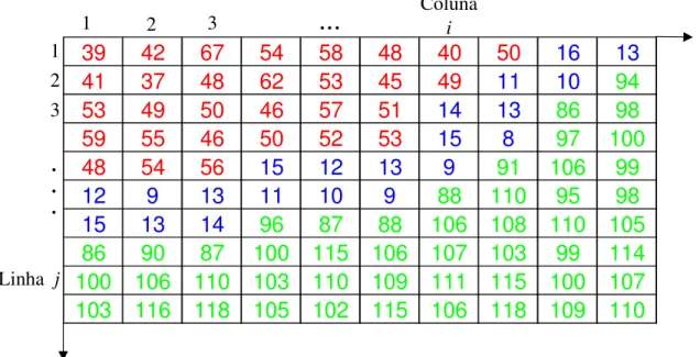 Fig. 6.1 - Matriz numérica bidimensional que caracteriza uma imagem digital  6.2. Resolução espacial