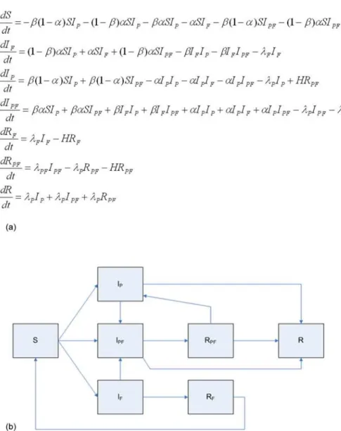 Figure 1. (A&amp;B): Classical SIR differential equations formulation and flowchart.