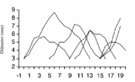 Figura 1 – Ondas de crescimento folicular, em cabras com ciclo estral de 21 dias (Fonte: 