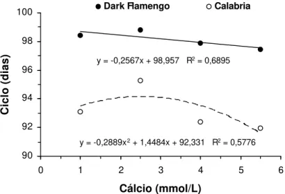 Figura 3. Ciclo de variedades de crisântemos cultivados em sistema  hidropônico em função da aplicação de doses de cálcio