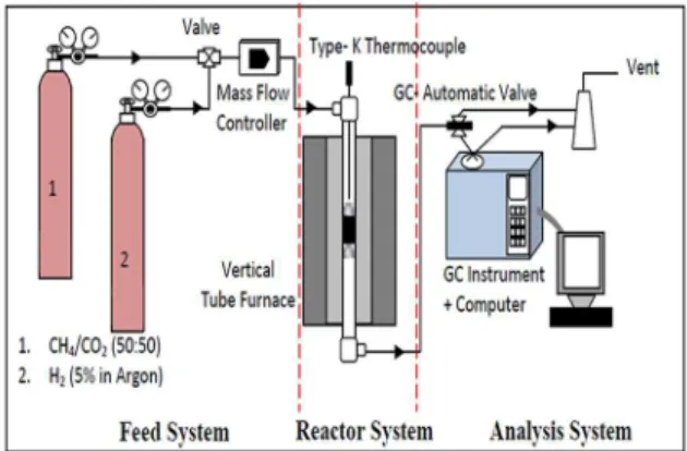 Fig 1. Experimental system for dry reforming of methane.