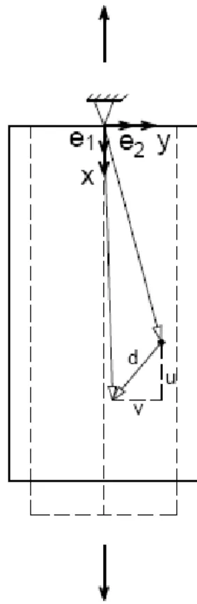 Figura 1.1 – Barra deformada e o campo vetorial de deslocamentos 