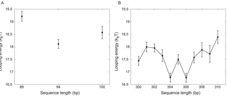 Figure 10. Looping J -factor resulting from TPM measurements. A) Effective J-factor for looping resulting from TPM data on short constructs.