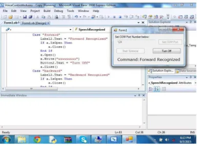 Fig. 5.   Voice command using Microsoft Visual Basic 