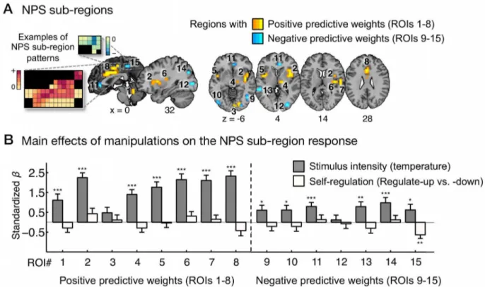 Figure 2. The effects of stimulus intensity and self-regulation on separate sub-regions within the neurologic pain signature