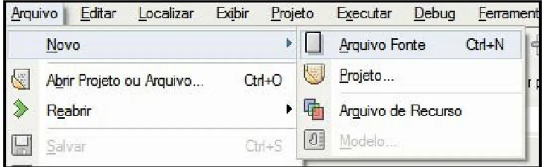 Figura 2.4 – Utilize o comando Arquivo Fonte para criar um novo arquivo em branco.