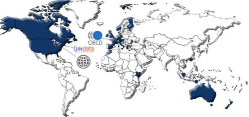 Figura 9- Mapa de países que possuem sites em Open Data. 