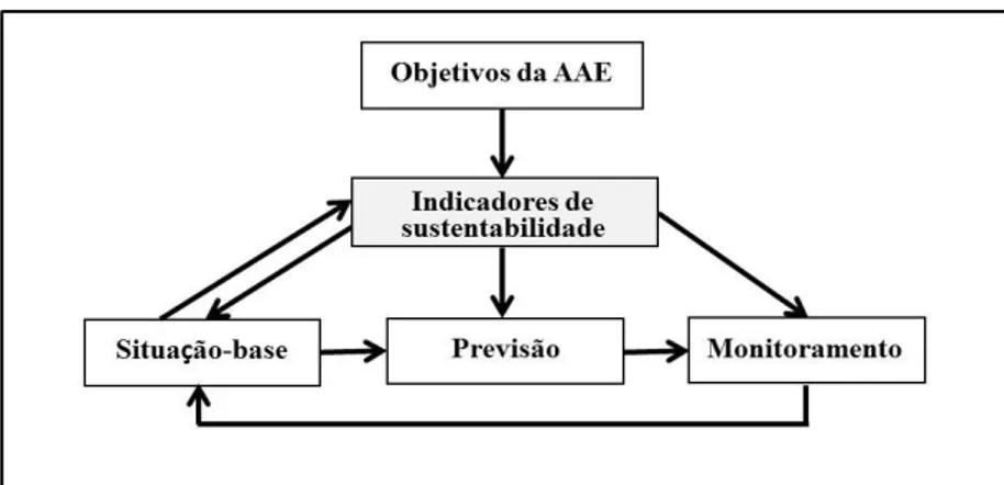 Figura 3. Relações entre indicadores e outros elementos da Avaliação  Ambiental Estratégica