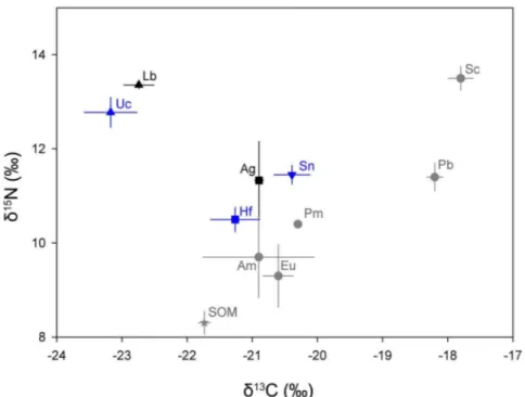 Table 5. Carbon and nitrogen stable isotope signatures (d 13 C and d 15 N), and trophic level (TL) of Anthoptilum grandiflorum and Halipteris finmarchica and their dominant associates.