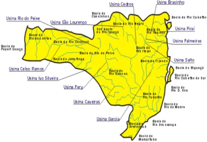 Figura  4  -  Mapa  de  localização  das  Usinas  da  CELESC  no  Território  Catarinense 