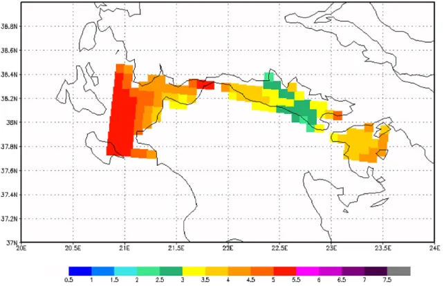 Fig. 3. Mean wind speed at 10 m derived from 6 h model data for the period January 2007–December 2011.