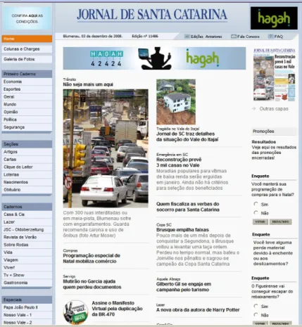 Figura 7 – Layout digital do Jornal de Santa Catarina.  