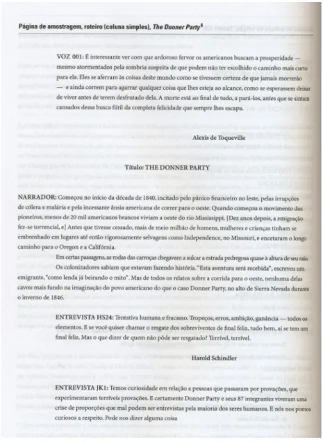 Figura 8: Modelo de roteiro de documentário em uma coluna.