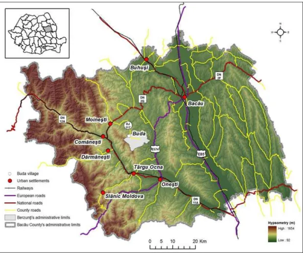 Figure 1. County contextualization of Berzun ţi commune and Buda village 