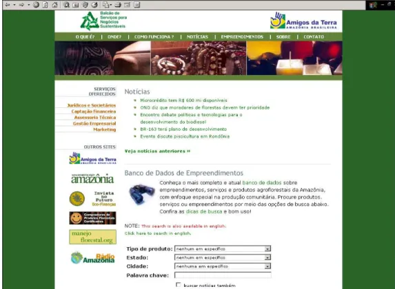 Figura 1: interface principal do balcão de negócios sustentáveis  Fonte: http://negocios.amazonia.org.br/ 