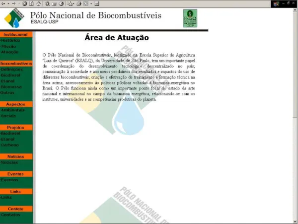 Figura 2: interface de Pólo nacional de Biocombustíveis  Fonte: http://www.polobio.esalq.usp.br/ 
