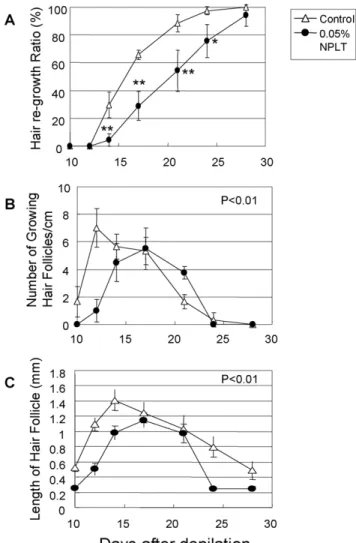 Figure 5. Image analysis of mice hair. Eight-week old C3H mice were treated topically with NPLT or with the vehicle control (80%