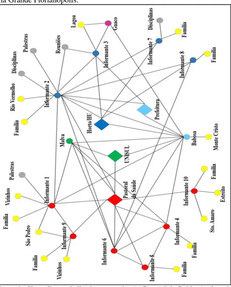 Figura 6: Topografia da rede de conhecimento sobre plantas medicinais  na Grande Florianópolis