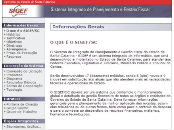 Figura 4. SIGEF/SC – Sistema Integrado de Planejamento e Gestão Fiscal do Estado de Santa Catarina
