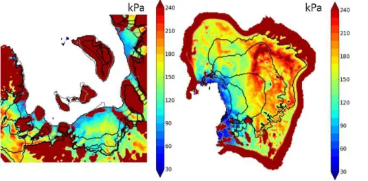 Figure 5. Yield stress for pseudo-plastic basal till for 5 km resolution.