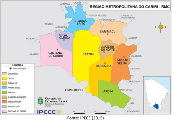 Figura 1 - Mapa da Região Metropolitana do Cariri com destaque para o munícipio de Caririaçu