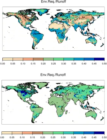 Fig. 4. Distribution of the ratio of estimated annual environmental flow requirement to annual total runoff (both grid-based)