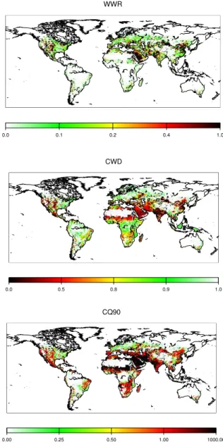 Fig. 6a). Of particular note are the plots in which WWR showed low water stress, but CWD showed high water stress