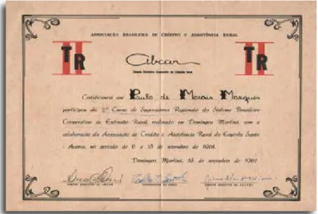 Figura 5 - Certificado do 2º Curso de Supervisores Regionais do Sistema Brasileiro Cooperativo de Extensão Rural,  de 6 a 18 de novembro de 1961
