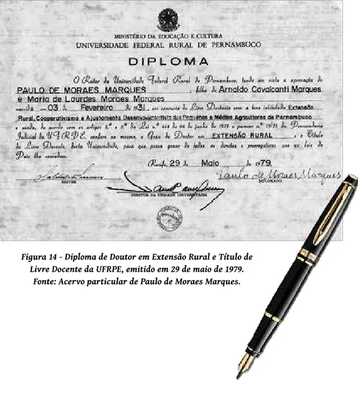 Figura 14 - Diploma de Doutor em Extensão Rural e Título de  Livre Docente da UFRPE, emitido em 29 de maio de 1979