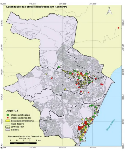 Figura 2 . Localização das obras cadastradas em Recife. 