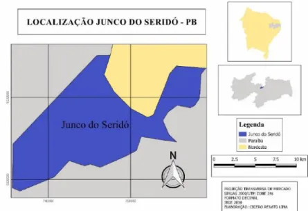 Figura 01.  Localização do Junco do Seridó-PB, através do software QGiz. 