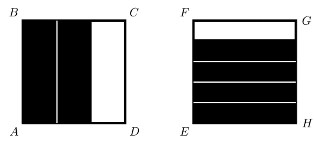 Figura 3.5: A ´ area escura representa 2 3 da ´area de ABCD e em EF GH repre- repre-senta 4 5 .