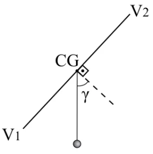 Figura 4.43: O triângulo inclinado apoiado pelo baricentro fica em equilíbrio para todo ângulo γ.