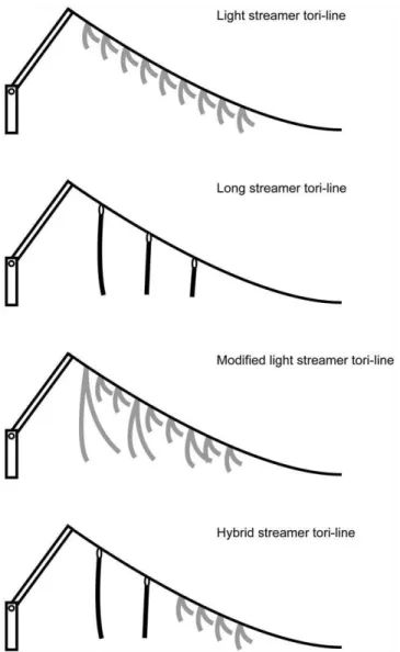 Figure 2. A schematic representation of the four types of tori- tori-line. Grey streamer indicated polypropylene (PP) band spliced into the backbone