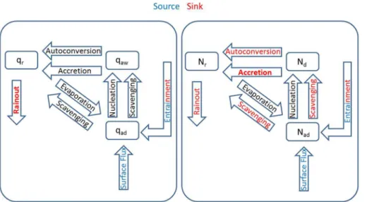 Fig. 1. Block diagram of bulk aerosol scheme with source and sink terms interpreted in the MBL-mean sense.