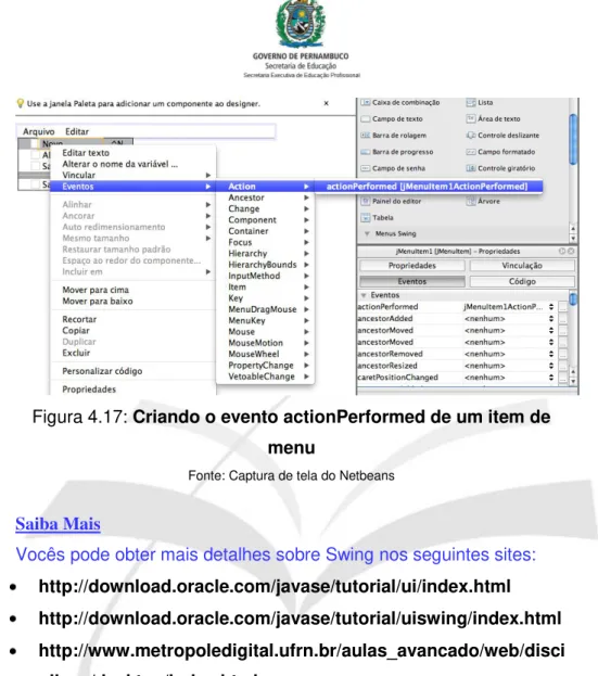 Figura 4.17: Criando o evento actionPerformed de um item de  menu 