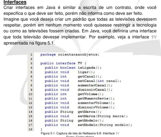 Figura 5.1: Captura de tela do Netbeans 6.8: Interface TV     Fonte: Conteudistaq 