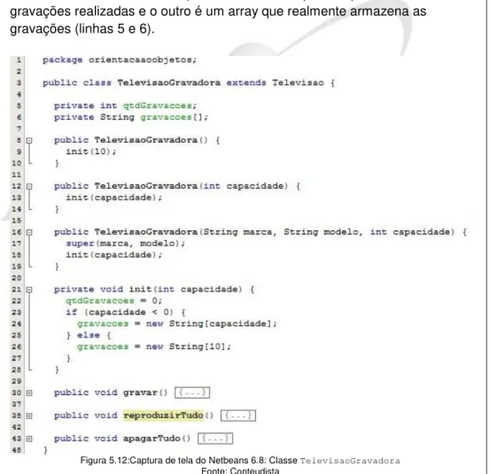 Figura 5.12:Captura de tela do Netbeans 6.8: Classe TelevisaoGravadora   Fonte: Conteudista 