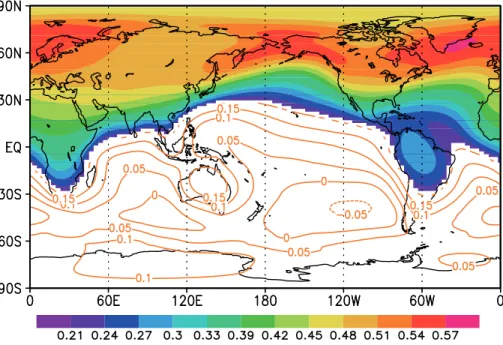 Fig. 3. Correlation coefficients between the Guliya δ 18 O and the simulated late-summer SAT during the 1308 model years