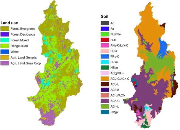 Fig. 2. Land use and soil map of Dak Bla river basin.