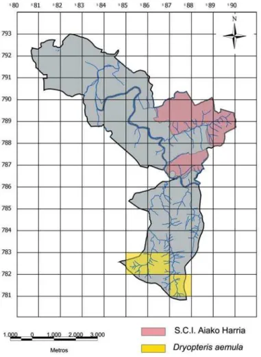 Fig. 4.- Map displaying the new subpopulations of D. aemula found in Hernani municipality