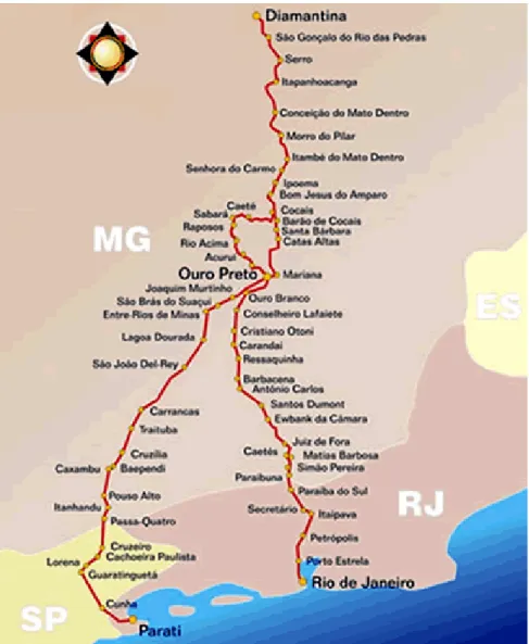 FIGURE 7 - The royal road to the Minas Gerais mining and diamond districts. 