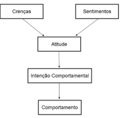 Figura 3 - Visão contemporânea das relações entre crenças, sentimentos, atitude, intenção comportamental e  comportamento