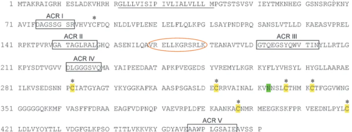 Fig 1. Protein sequence characteristics of AtAPY1. The complete AtAPY1 protein sequence is shown