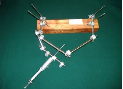 Fig. 2 Application of external fixator for pelvis and its acetabulum (experiments in our laboratory)